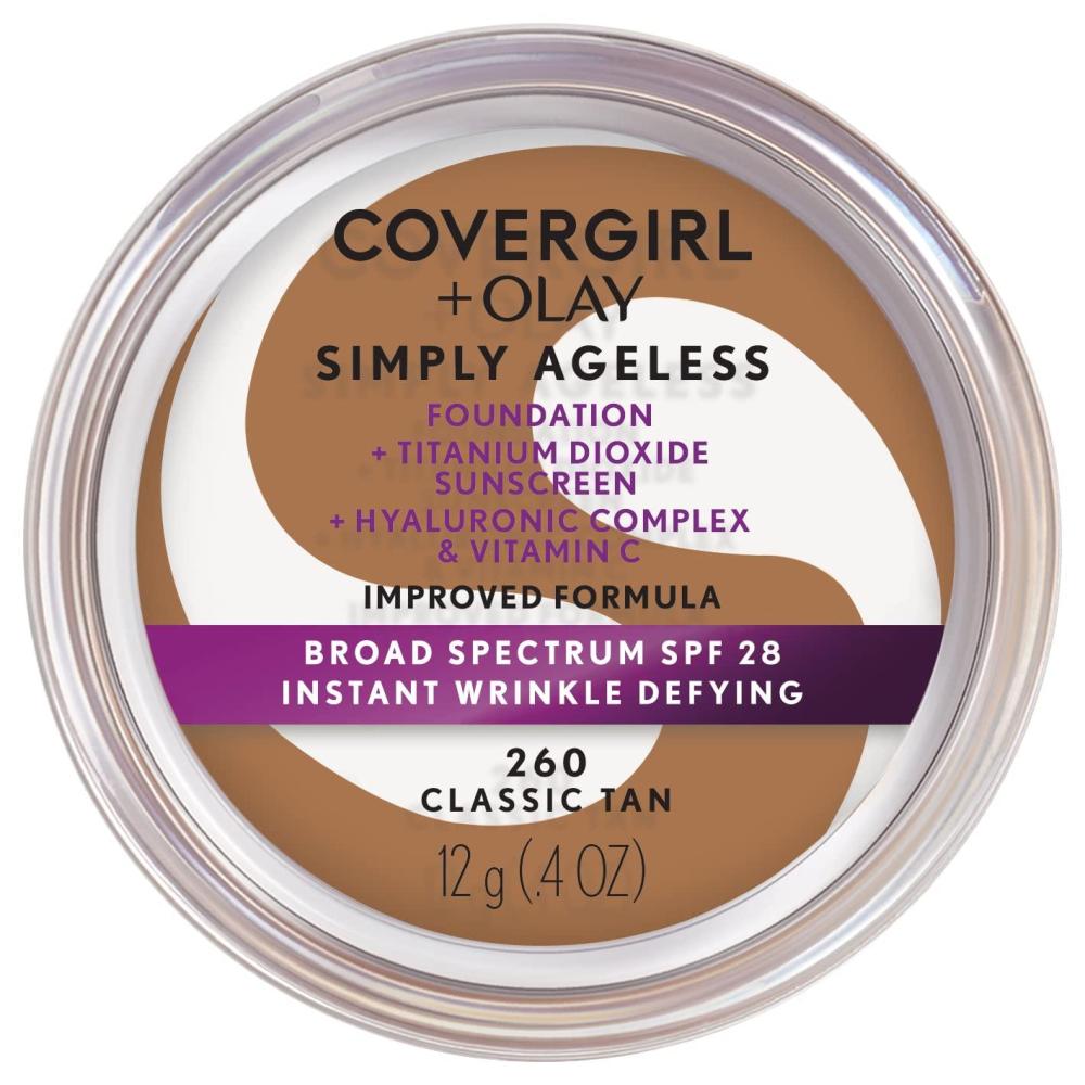 imageCOVERGIRL Simply Ageless Instant Wrinkle Defying Foundation SPF 28 Hyaluronic Complex amp Vitamin C 235 Medium Light Pack of 1260 Classic Tan