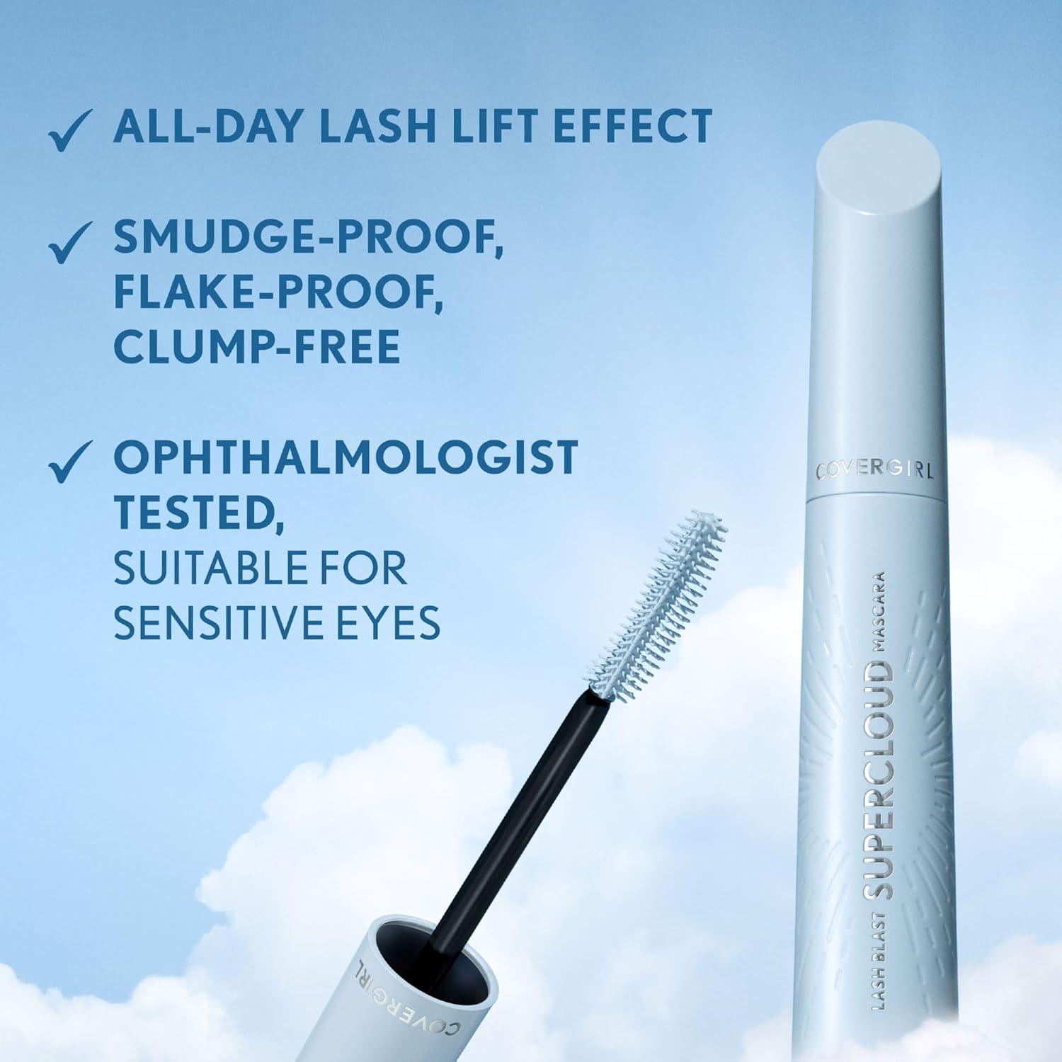 imageCoverGirl Lash Blast Supercloud 800 Super Black Mascara LongLasting No Clump or Smudge Doesnt Flake Vegan 033oz800 Super Black
