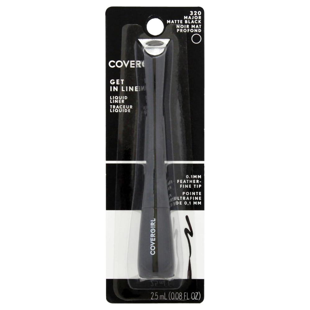 imageCOVERGIRL Get In Line Liquid Eyeliner Black Crystal Long Lasting 008 Ounces FeatherFine Tip ContourGrip Handle QuickDry Liquid Eyeliner Removes Easily