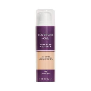 COVERGIRL Advanced Radiance Age Defying Foundation, Liquid Foundation, 1.0 Fl Oz, Anti-Aging, Age-Defying Formula, Buildable Coverage(110 Classic Ivory)