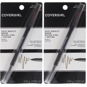 COVERGIRL Easy Breezy Brow Micro-Fine and Define Pencil, Soft Brown, 0.03 Pound , Brown Eyebrow Pencil, No Sharpening Needed, Built in Spoolie, Safe for Sensitive Eyes, Removes Easily(0 Ounce (Pack of 2))