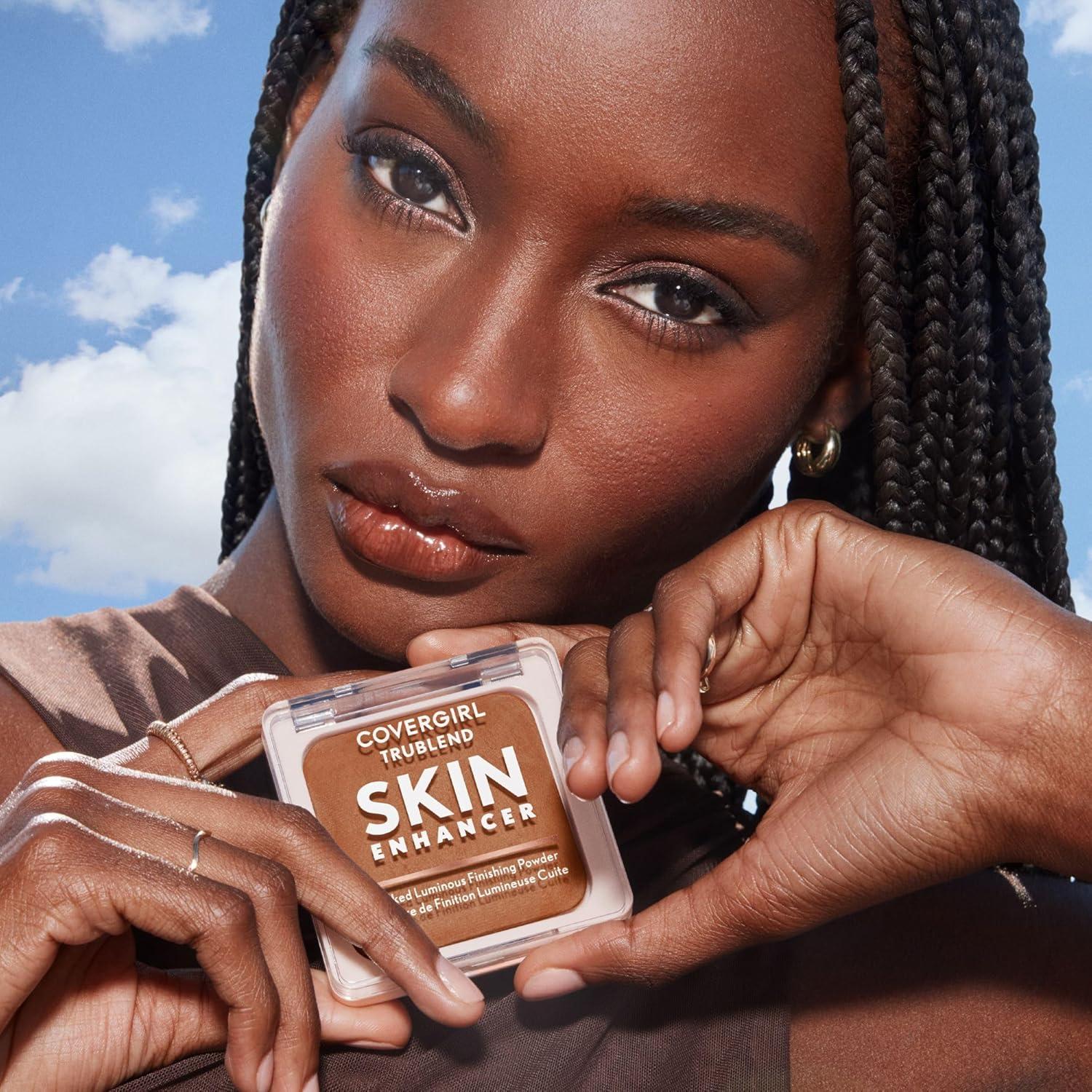 imageCOVERGIRL TruBlend Skin Enhancer Baked Luminous Finishing Face Powder with Hyaluronic Acid and White Rose Extract Sheer amp Buildable 510 Snickerdoodle520 Cinnamon Roll