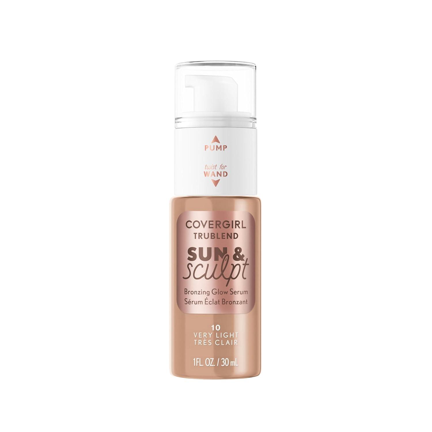 imageCOVERGIRL TruBlend Sun amp Sculpt Bronzing Glow Serum Buildable Radiant Glow Wand and Pump Applicator 30 Light Medium10 Very Light