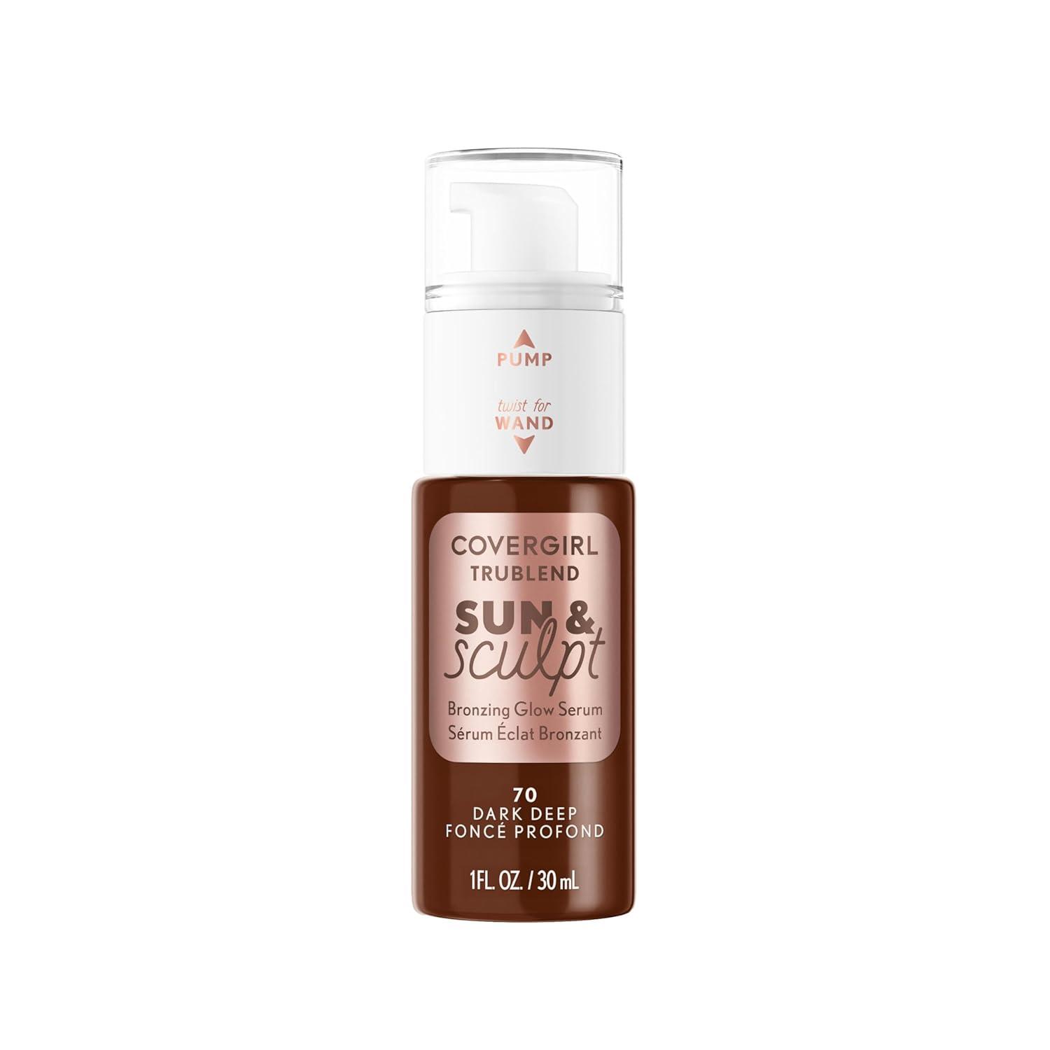 imageCOVERGIRL TruBlend Sun amp Sculpt Bronzing Glow Serum Buildable Radiant Glow Wand and Pump Applicator 30 Light Medium70 Dark Deep