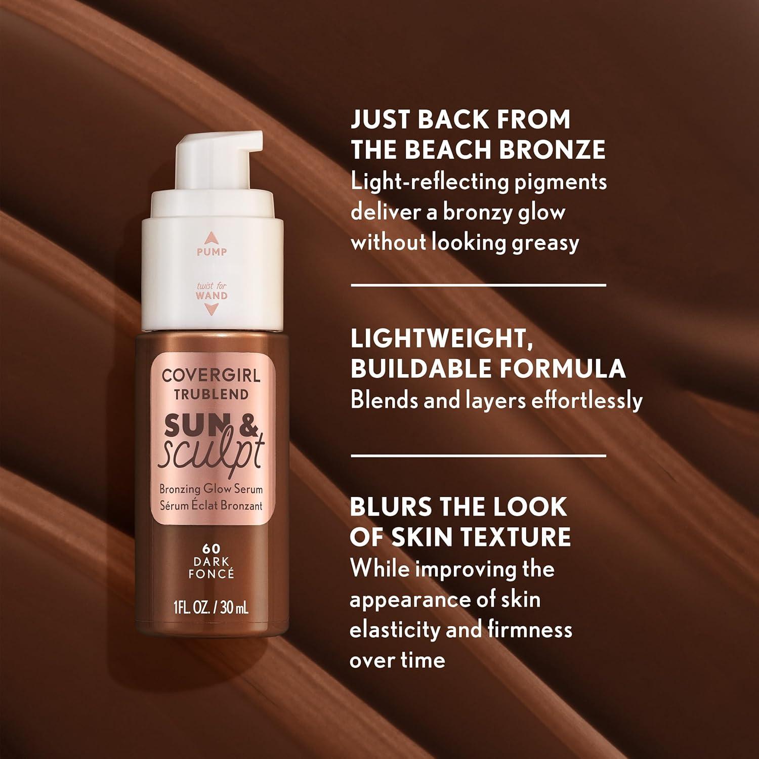 imageCOVERGIRL TruBlend Sun amp Sculpt Bronzing Glow Serum Buildable Radiant Glow Wand and Pump Applicator 30 Light Medium70 Dark Deep