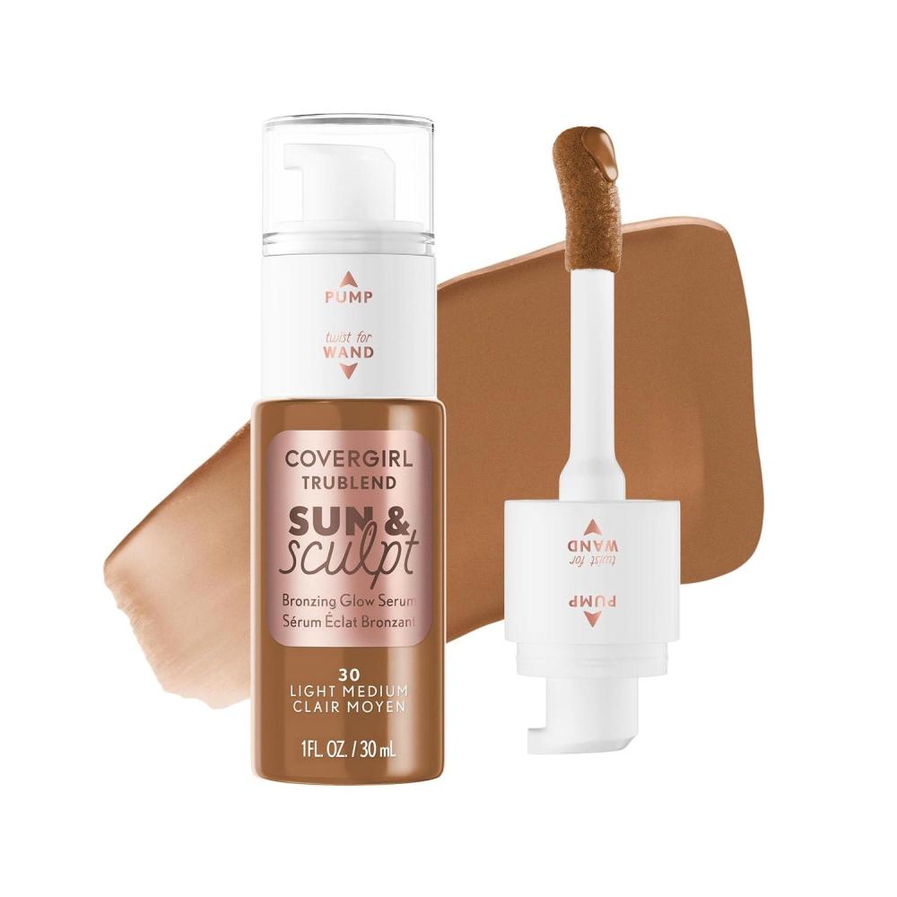 imageCOVERGIRL TruBlend Sun amp Sculpt Bronzing Glow Serum Buildable Radiant Glow Wand and Pump Applicator  30 Light Medium30 Light Medium