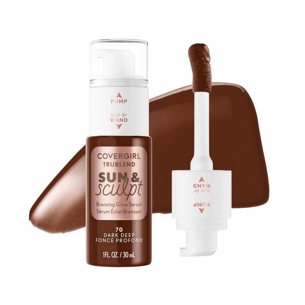 imageCOVERGIRL TruBlend Sun amp Sculpt Bronzing Glow Serum Buildable Radiant Glow Wand and Pump Applicator 30 Light Medium70 Dark Deep