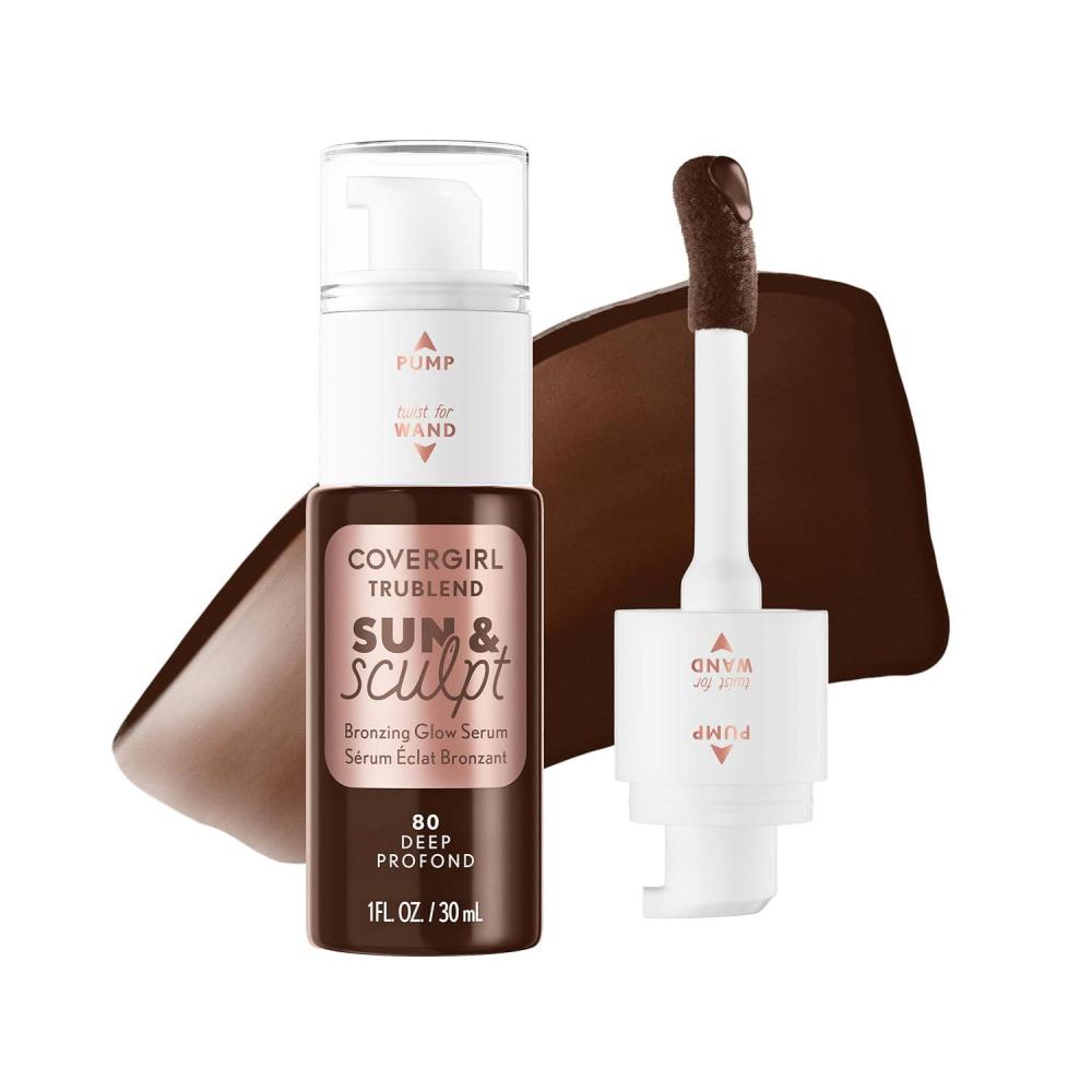 imageCOVERGIRL TruBlend Sun amp Sculpt Bronzing Glow Serum Buildable Radiant Glow Wand and Pump Applicator 30 Light Medium80 Deep