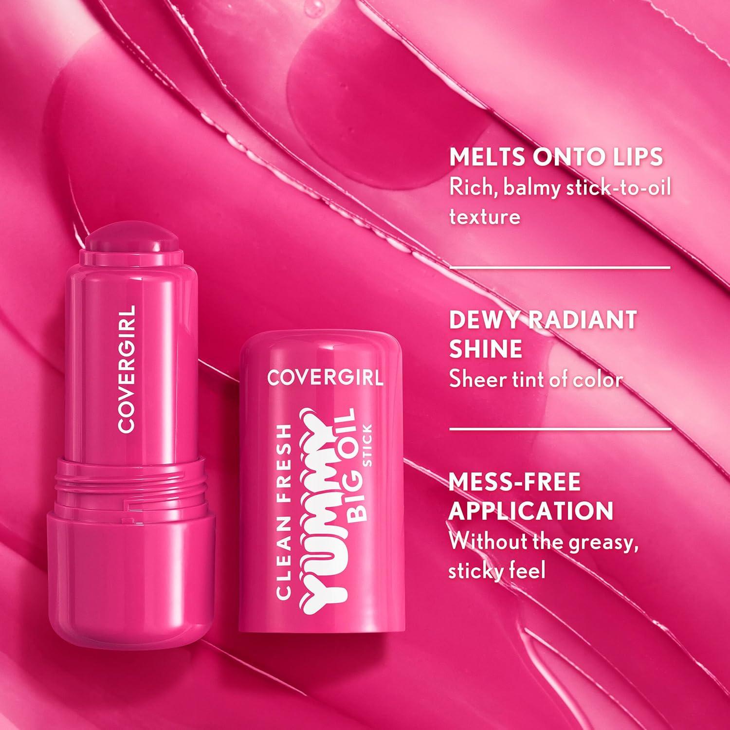 imageCOVERGIRL Clean Fresh Yummy Big Oil Stick Flavored Lip Oil Dewy Finish NonGreasy 160 Honey I Glow Sheer Dusty Rose140 My Strawbooty
